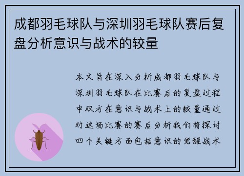 成都羽毛球队与深圳羽毛球队赛后复盘分析意识与战术的较量